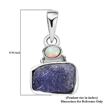 D'Joy Artisan Crafted Rough Cut Tanzanite and Ethiopian Welo Opal 5.15 ctw Pendant without Chain in Sterling Silver