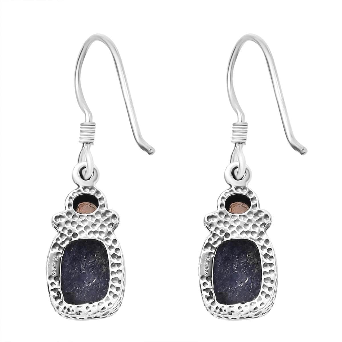 Artisan Crafted Rough Cut Tanzanite and Ethiopian Welo Opal 10.75 ctw Dangle Earrings in Sterling Silver image number 3