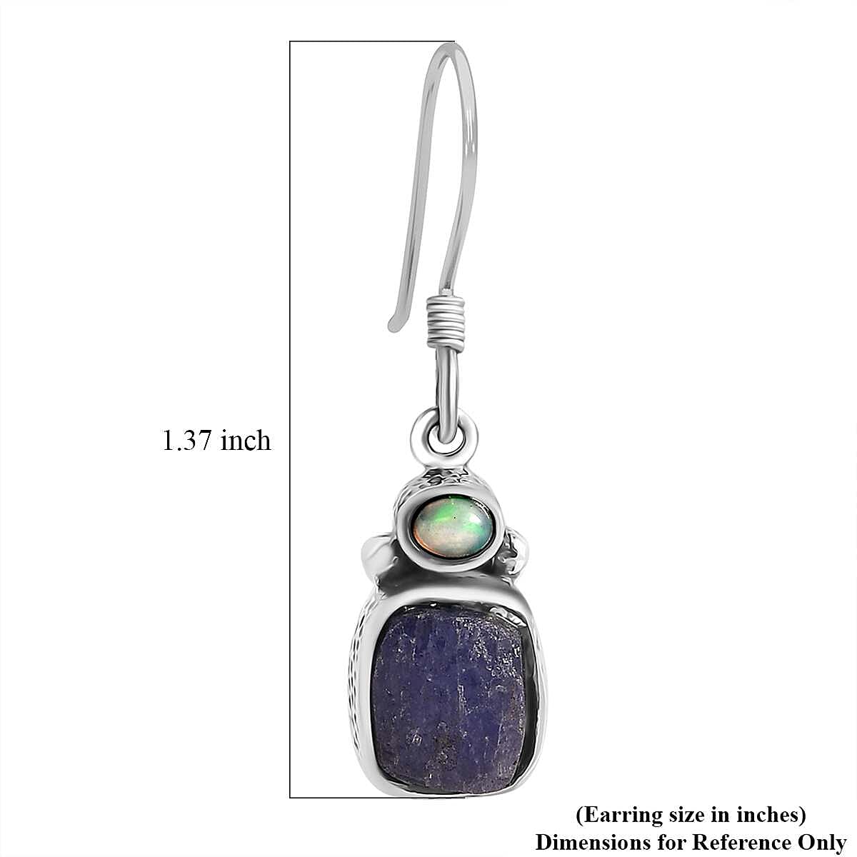 D'Joy Artisan Crafted Rough Cut Tanzanite and Ethiopian Welo Opal 10.75 ctw Dangle Earrings in Sterling Silver
