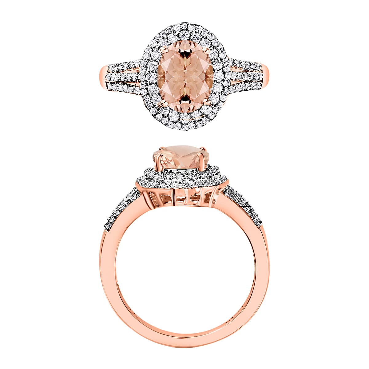 Luxoro Premium Marropino Morganite and G-H I1 Diamond 3.00 ctw Ring in 14K Rose Gold (Size 6.5) (Del. in 10-12 Days) image number 3