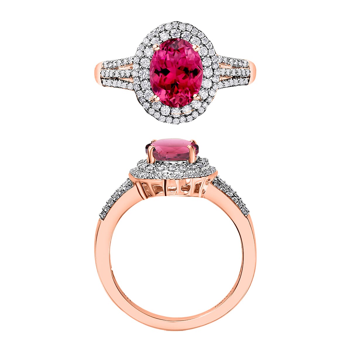 Luxoro Premium Ouro Fino Rubellite and G-H I1 Diamond 3.00 ctw Ring in 14K Rose Gold (Size 11.0) (Del. in 10-12 Days) image number 3