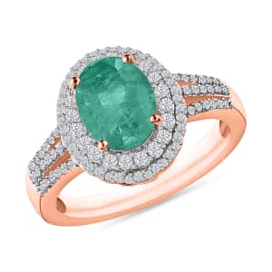 Luxoro Premium Kagem Zambian Emerald and G-H I1 Diamond 2.40 ctw Double Halo Ring in 14K Rose Gold (Size 5.0)