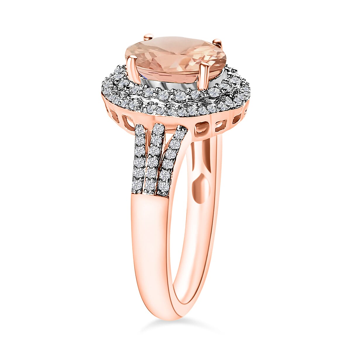 Luxoro Premium Pink Morganite and G-H I1 Diamond 3.00 ctw Double Halo Ring in 14K Rose Gold (Size 7.0) (Del. in 10-12 Days) image number 2