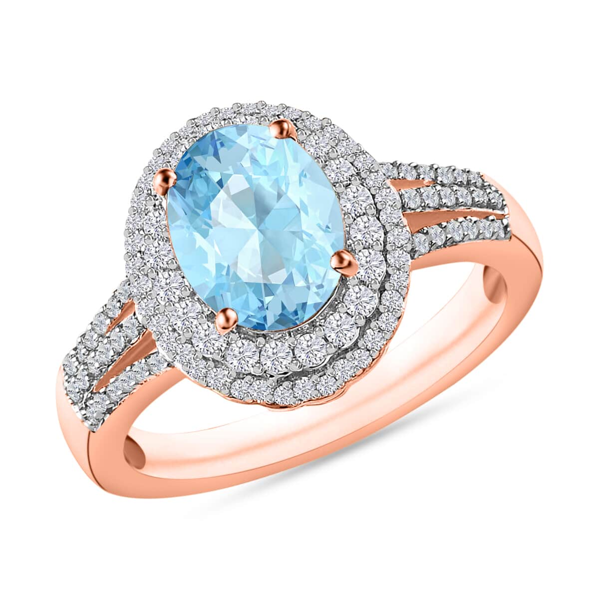 Luxoro Premium Mangoro Aquamarine and G-H I1 Diamond 2.30 ctw Ring in 14K Rose Gold (Size 5.0) image number 0