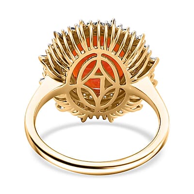 Luxoro Premium Crimson Fire Opal, Natural Yellow and G-H I2 White Diamond 3.75 ctw Sunrise Ring in 14K Yellow Gold (Size  6.0)