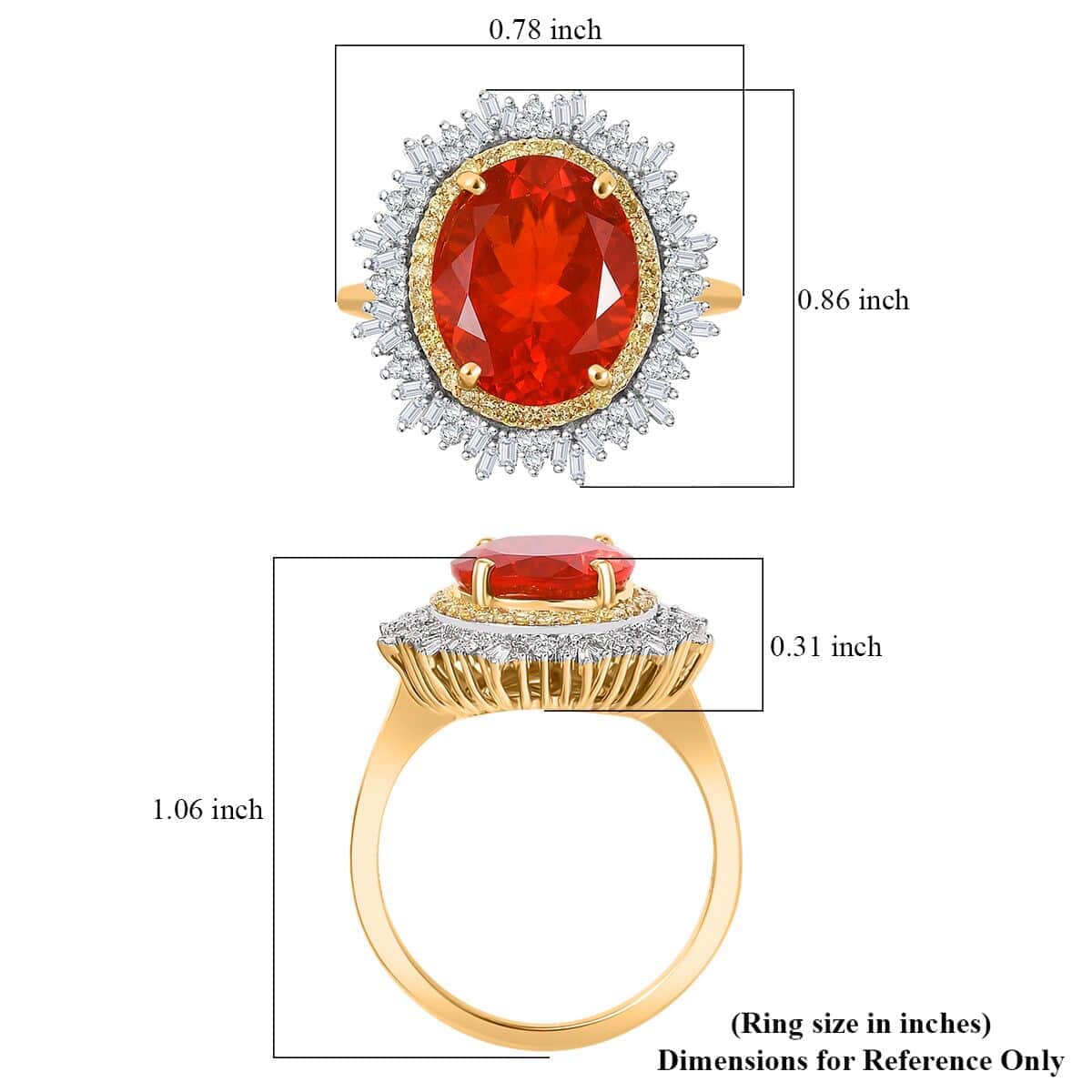 Luxoro Premium Crimson Fire Opal, Natural Yellow and G-H I2 White Diamond 3.75 ctw Sunrise Ring in 14K Yellow Gold (Size  6.0) image number 5