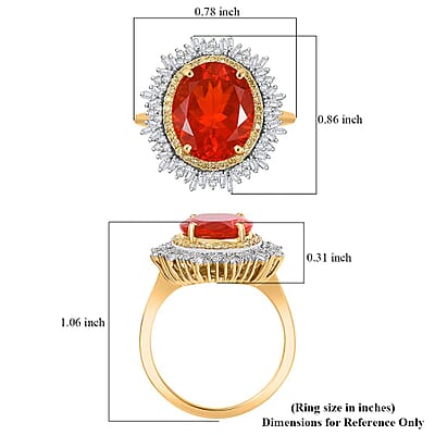 Luxoro Premium Crimson Fire Opal, Natural Yellow and G-H I2 White Diamond 3.75 ctw Sunrise Ring in 14K Yellow Gold (Size  6.0)