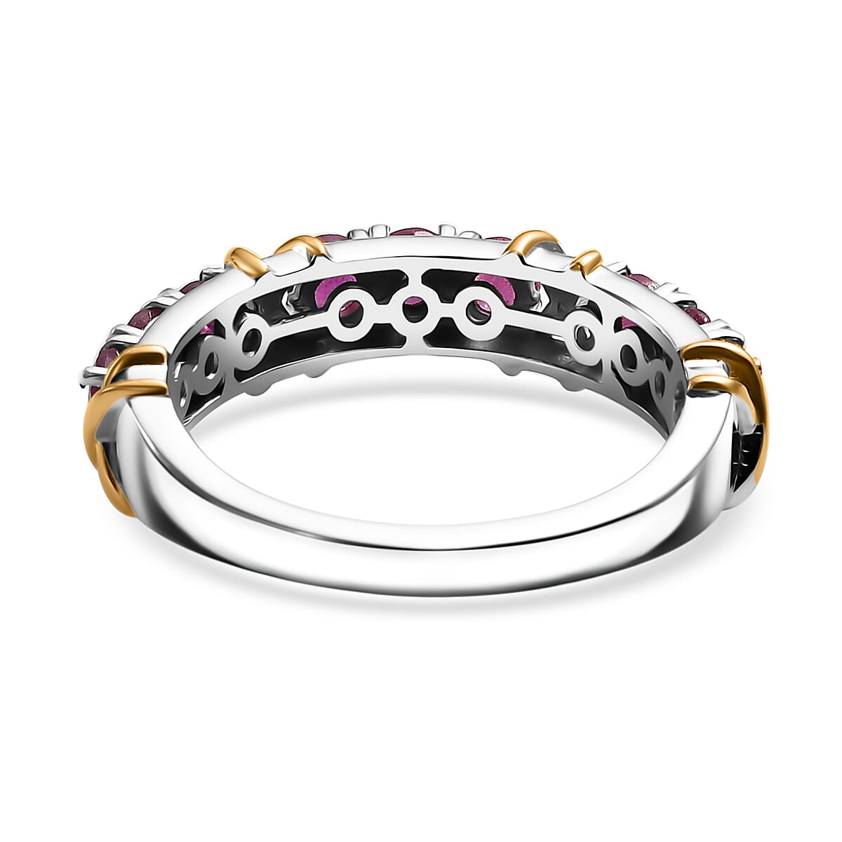 Niassa Ruby (FF) 1.50 ctw XOXO Ring in 18K Vermeil YG and Rhodium Over Sterling Silver (Size 7.0) image number 4