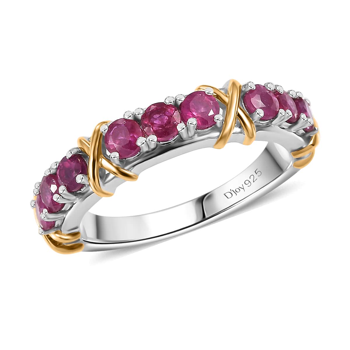 Niassa Ruby (FF) 1.50 ctw XOXO Ring in 18K Vermeil YG and Rhodium Over Sterling Silver (Size 8.0) image number 0