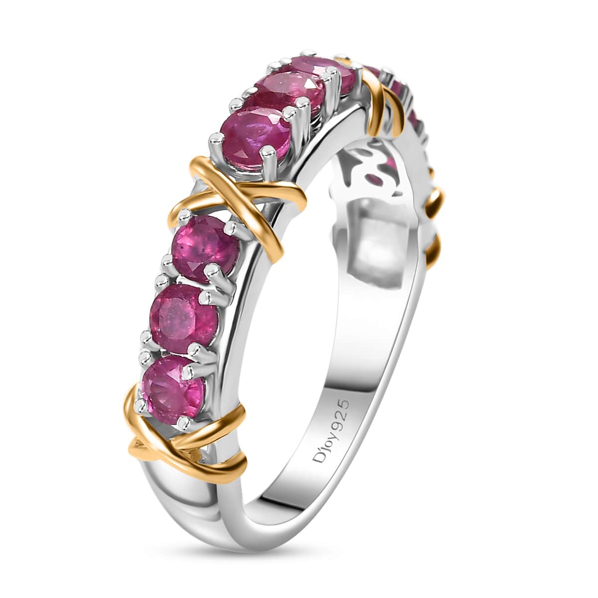 Niassa Ruby (FF) 1.50 ctw XOXO Ring in 18K Vermeil YG and Rhodium Over Sterling Silver (Size 8.0) image number 3