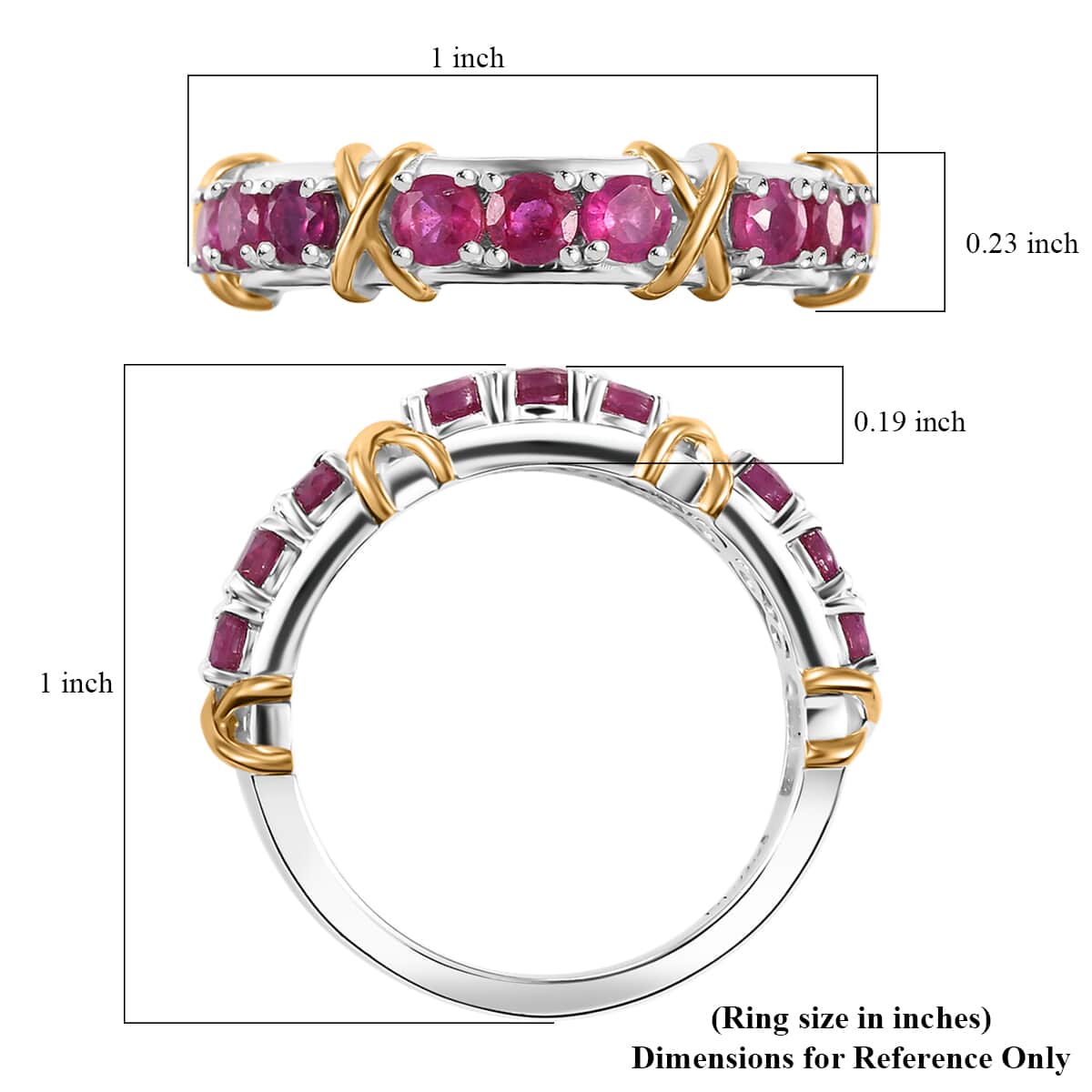 Niassa Ruby (FF) 1.50 ctw XOXO Ring in 18K Vermeil YG and Rhodium Over Sterling Silver (Size 8.0) image number 5