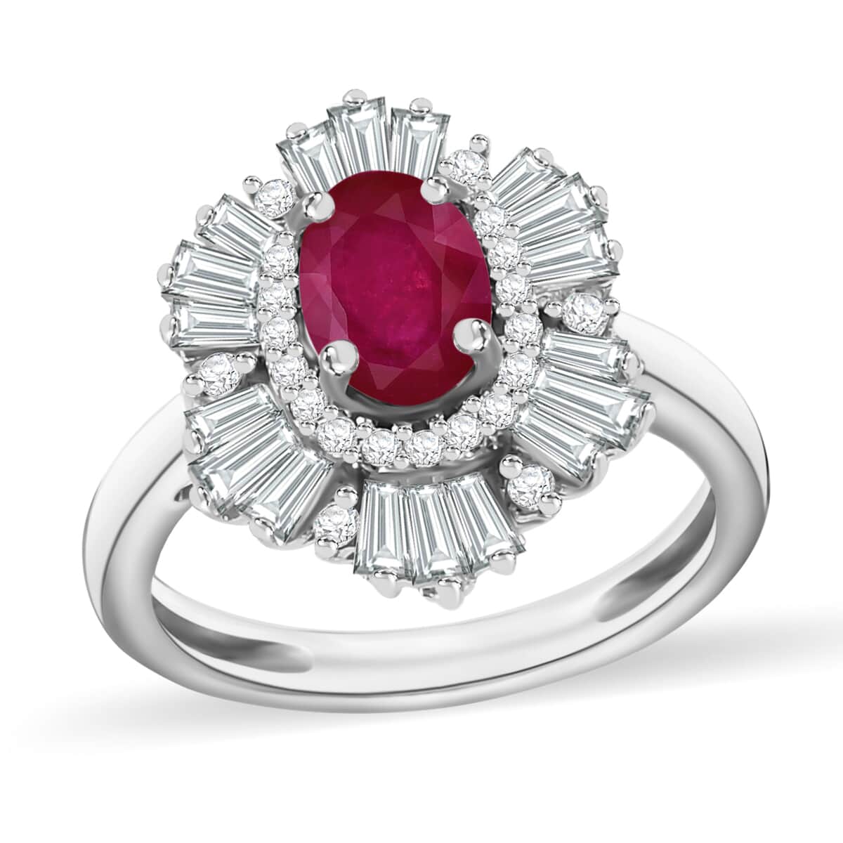 Rhapsody AAAA Mozambique Ruby and E-F VS2 Diamond 1.85 ctw Snowflake Ring in 950 Platinum (Size 9.5) 5.90 Grams image number 0