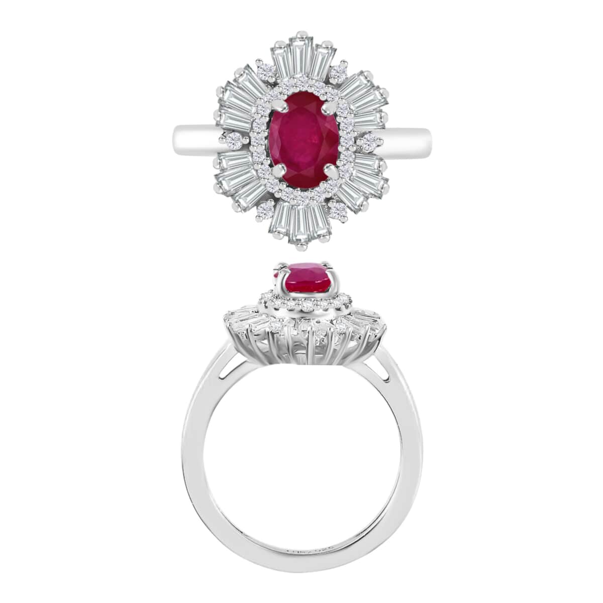 Rhapsody AAAA Mozambique Ruby and E-F VS2 Diamond 1.85 ctw Snowflake Ring in 950 Platinum (Size 9.5) 5.90 Grams image number 3