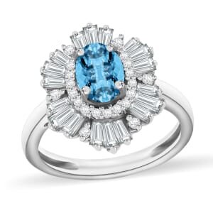 Rhapsody AAAA Santa Maria Aquamarine and E-F VS2 Diamond 1.60 ctw Ring in 950 Platinum (Size 10.0) 5.90 Grams