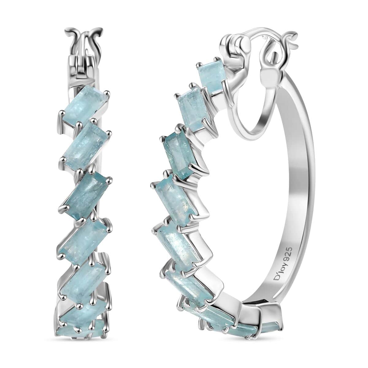 Grandidierite 4.30 ctw Hoop Earrings in Rhodium Over Sterling Silver image number 0