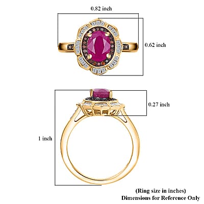 AAA Royal Ruby, Red and White Diamond 2.10 ctw Nelumbo Nucifera Flower Ring in 18K Vermeil Yellow Gold Over Sterling Silver (Size 10.0)