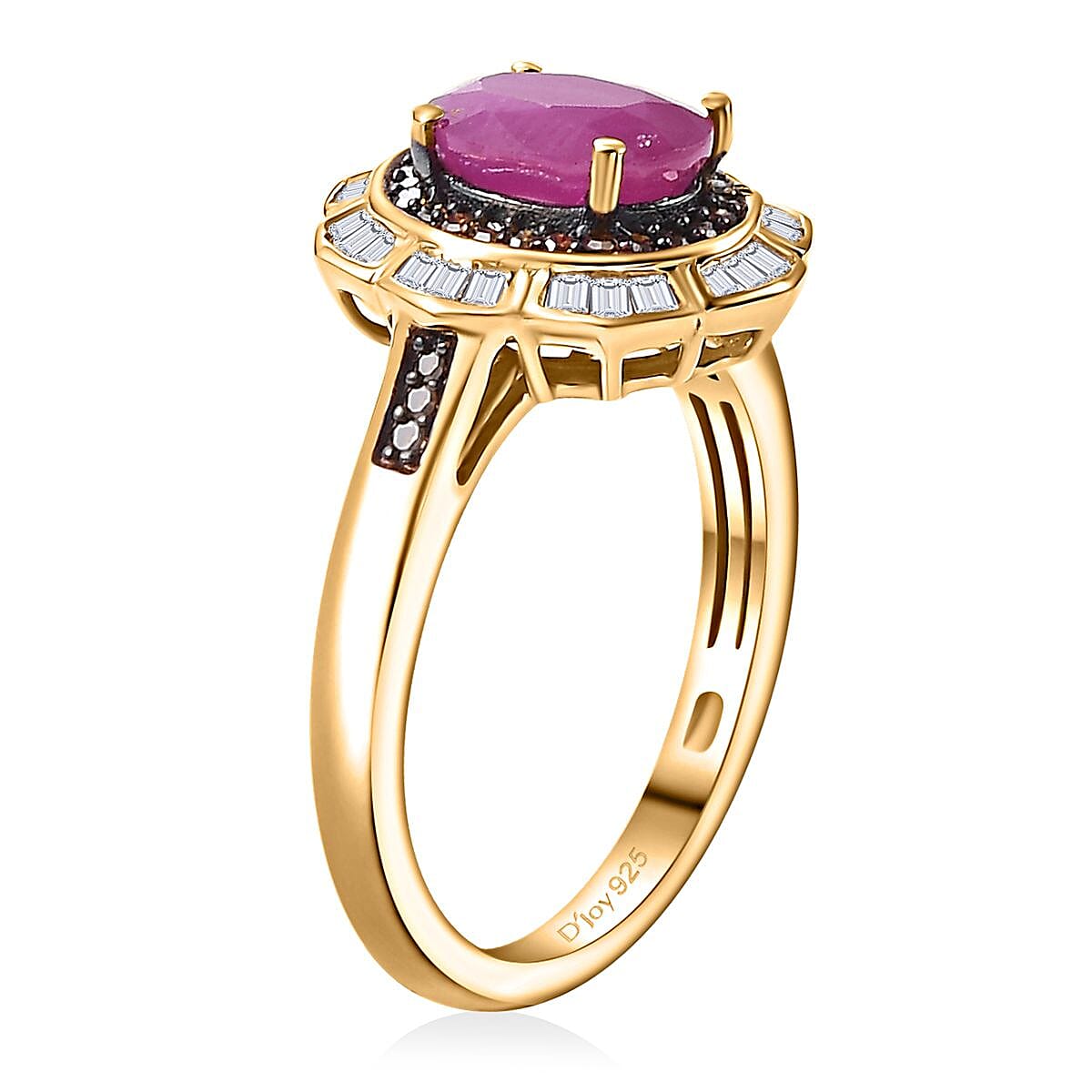 AAA Royal Ruby, Red and White Diamond 2.10 ctw Nelumbo Nucifera Flower Ring in 18K Vermeil Yellow Gold Over Sterling Silver (Size 7.0) image number 3