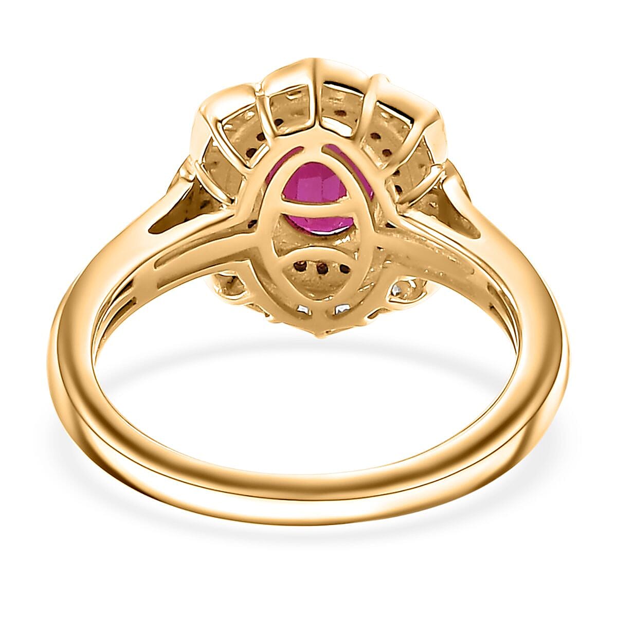 AAA Royal Ruby, Red and White Diamond 2.10 ctw Nelumbo Nucifera Flower Ring in 18K Vermeil Yellow Gold Over Sterling Silver (Size 7.0) image number 4