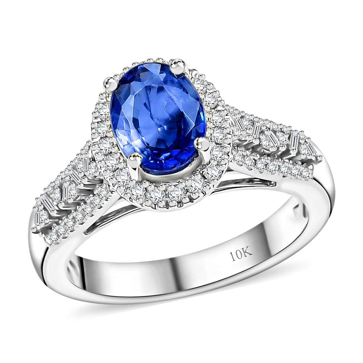 Luxoro Premium Ceylon Blue Sapphire and G-H I2 Diamond 2.00 ctw Modern Minimalist Ring in 10K White Gold (Size 6.0) image number 0