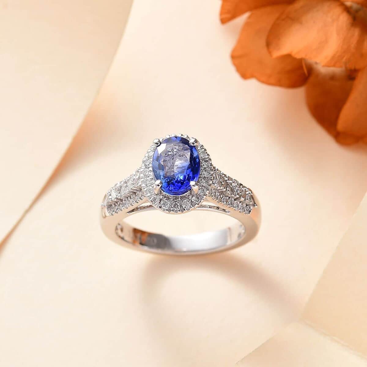 Luxoro Premium Ceylon Blue Sapphire and G-H I2 Diamond 2.00 ctw Modern Minimalist Ring in 10K White Gold (Size 6.0) image number 1