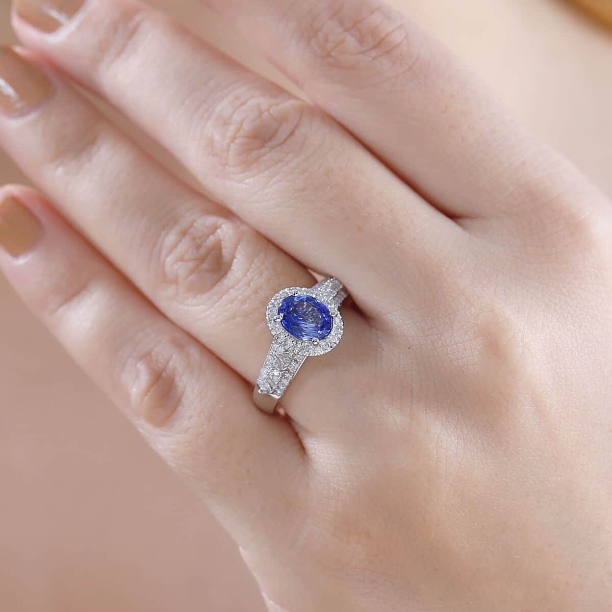 Luxoro Premium Ceylon Sapphire and G-H I2 Diamond 2.00 ctw Ring in 10K White Gold (Size 6.0) image number 2