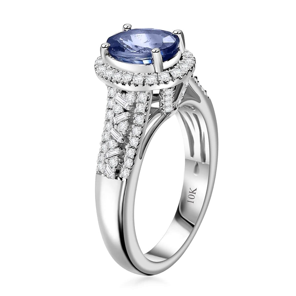 Luxoro Premium Ceylon Sapphire and G-H I2 Diamond 2.00 ctw Ring in 10K White Gold (Size 6.0) image number 3