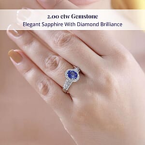 Luxoro Premium Ceylon Blue Sapphire and G-H I2 Diamond 2.00 ctw Modern Minimalist Ring in 10K White Gold (Size 7.0)
