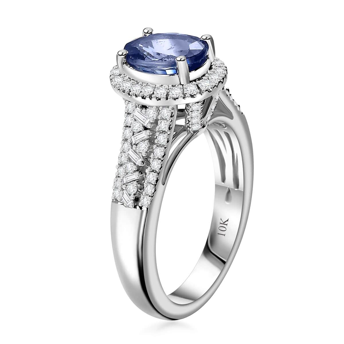 Luxoro Premium Ceylon Blue Sapphire and G-H I2 Diamond 2.00 ctw Modern Minimalist Ring in 10K White Gold (Size 7.0) image number 3