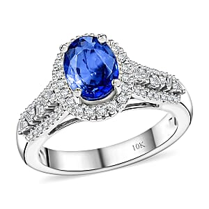 Luxoro Premium Ceylon Blue Sapphire and G-H I2 Diamond 2.00 ctw Modern Minimalist Ring in 10K White Gold (Size 8.0)