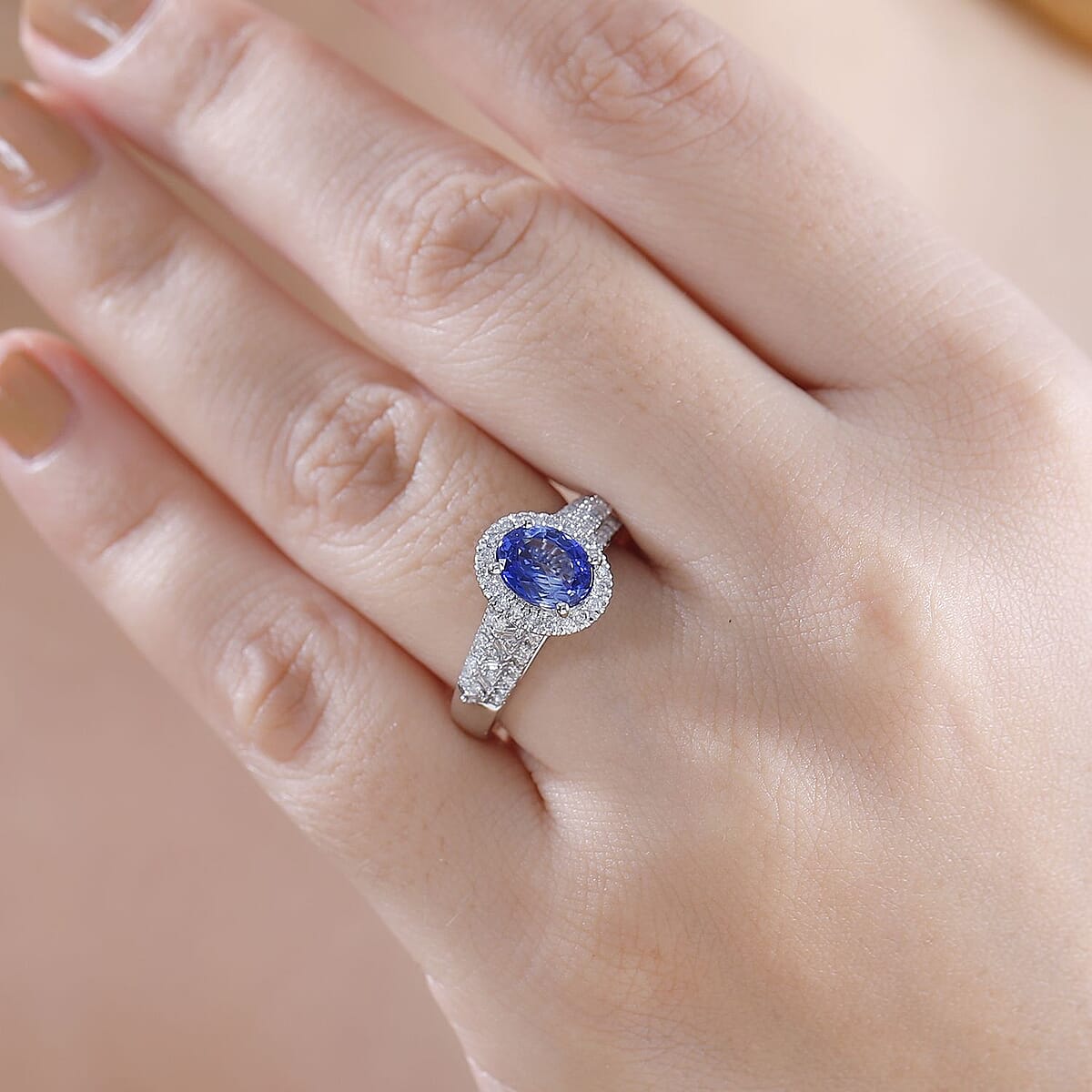 Luxoro Premium Ceylon Blue Sapphire and G-H I2 Diamond 2.00 ctw Modern Minimalist Ring in 10K White Gold (Size 8.0) image number 2