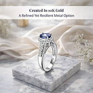 Luxoro Premium Ceylon Blue Sapphire and G-H I2 Diamond 2.00 ctw Modern Minimalist Ring in 10K White Gold (Size 8.0)