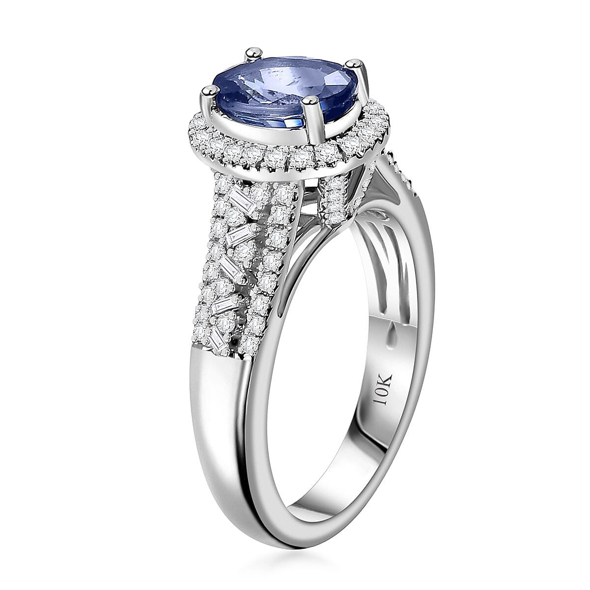 Luxoro Premium Ceylon Blue Sapphire and G-H I2 Diamond 2.00 ctw Modern Minimalist Ring in 10K White Gold (Size 8.0) image number 3