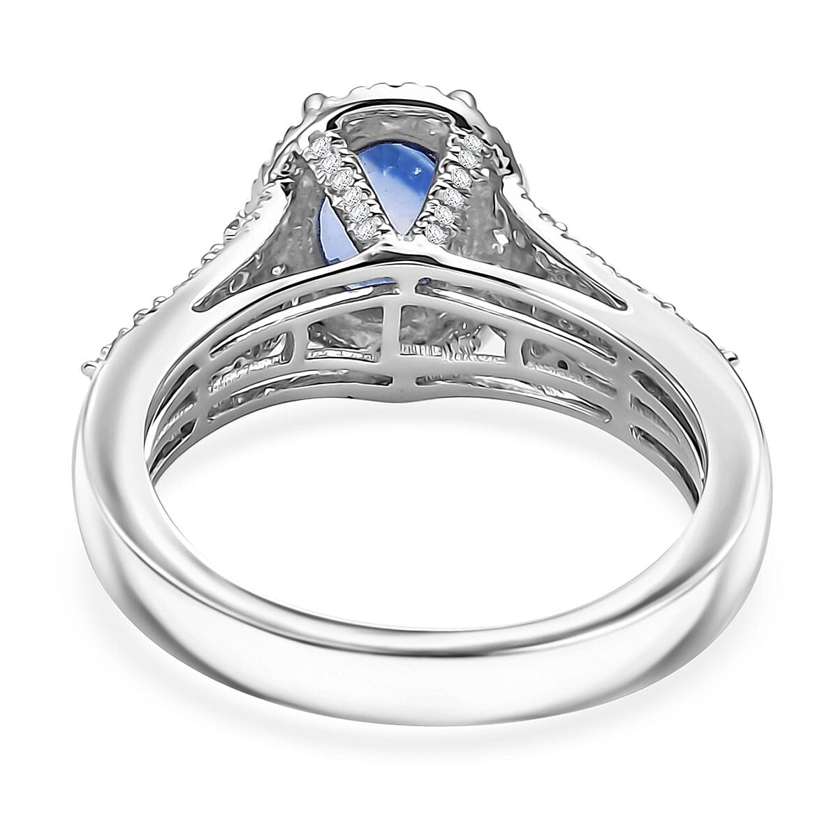 Luxoro Premium Ceylon Blue Sapphire and G-H I2 Diamond 2.00 ctw Modern Minimalist Ring in 10K White Gold (Size 8.0) image number 4
