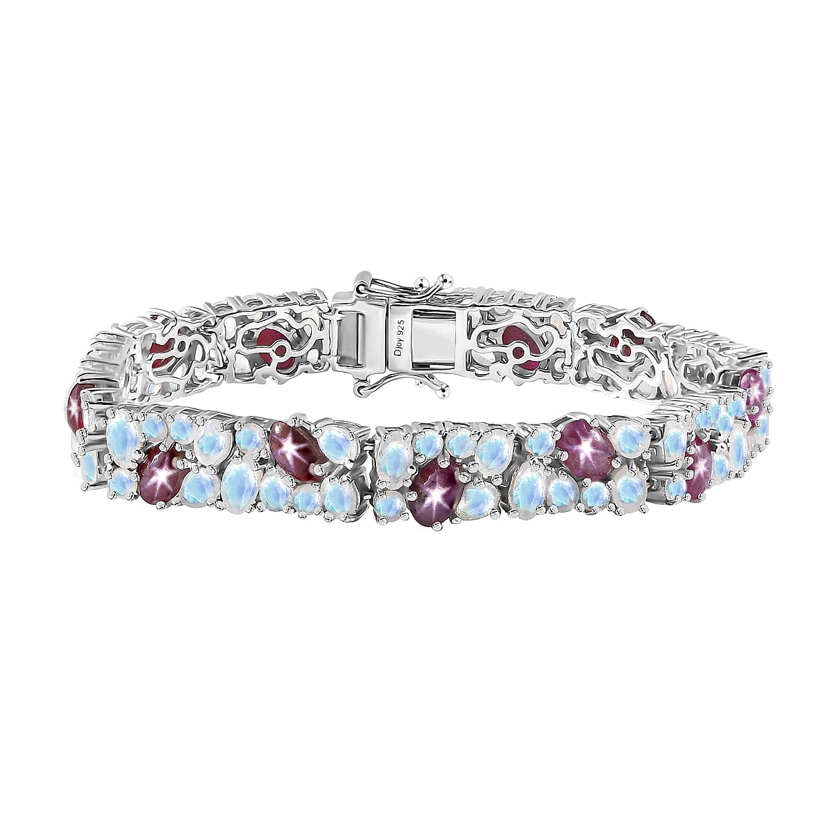 D'Joy India Star Ruby and Moon Glow Moonstone 21.80 ctw Celestial Bracelet in Platinum Over Sterling Silver (6.50 In) image number 0