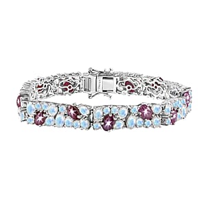D'Joy India Star Ruby and Moon Glow Moonstone 21.80 ctw Celestial Bracelet in Platinum Over Sterling Silver (6.50 In)