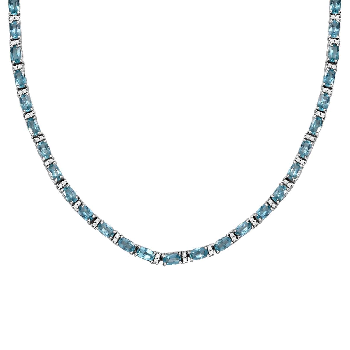 Betroka Blue Apatite and White Zircon 20.25 ctw Aqua Flow Necklace in Rhodium Over Sterling Silver 18 Inches image number 0