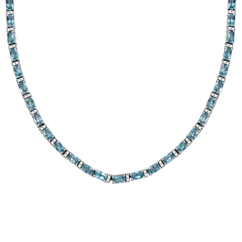 Betroka Blue Apatite and White Zircon 20.25 ctw Aqua Flow Necklace in Rhodium Over Sterling Silver 18 Inches