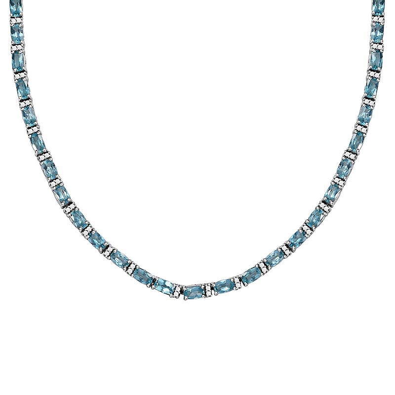 Betroka Blue Apatite and White Zircon 20.25 ctw Aqua Flow Necklace in Rhodium Over Sterling Silver 18 Inches