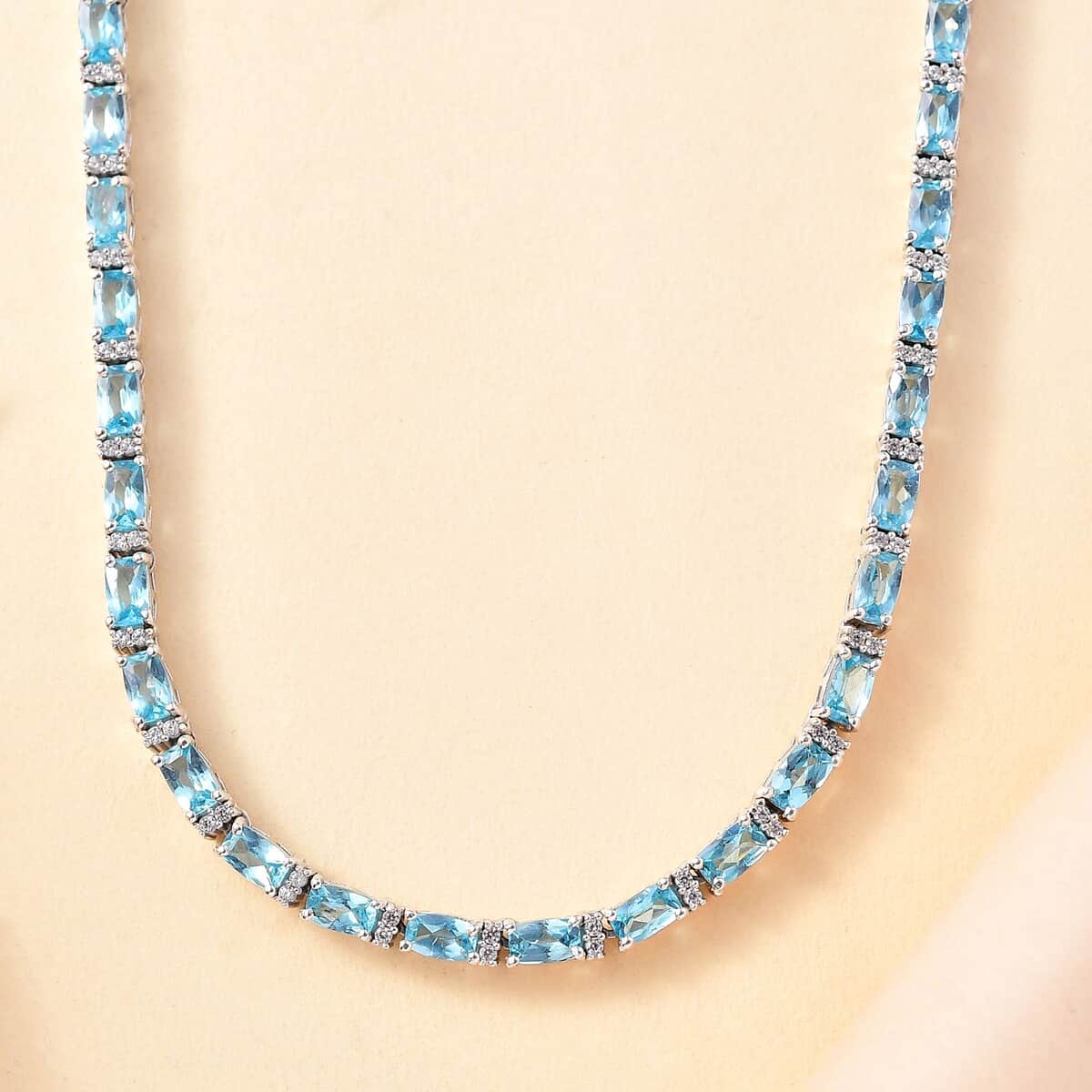 Betroka Blue Apatite and White Zircon 20.25 ctw Aqua Flow Necklace in Rhodium Over Sterling Silver 18 Inches image number 1