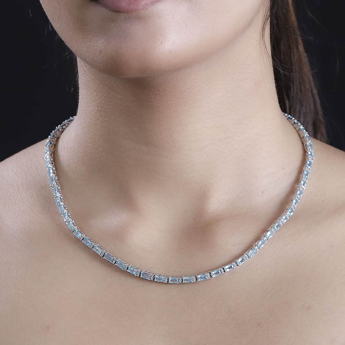 Betroka Blue Apatite and White Zircon 20.25 ctw Aqua Flow Necklace in Rhodium Over Sterling Silver 18 Inches image number 2