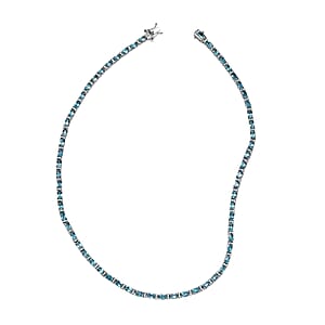 Betroka Blue Apatite and White Zircon 20.25 ctw Aqua Flow Necklace in Rhodium Over Sterling Silver 18 Inches