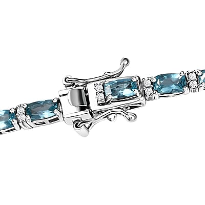 Betroka Blue Apatite and White Zircon 20.25 ctw Aqua Flow Necklace in Rhodium Over Sterling Silver 18 Inches
