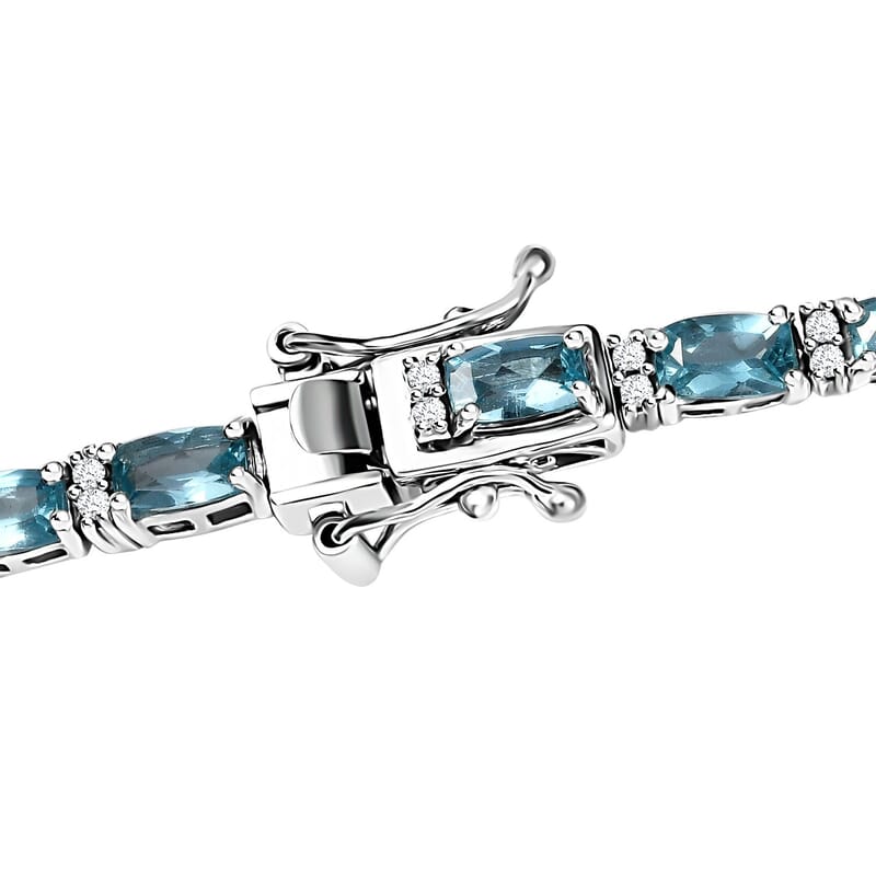 Betroka Blue Apatite and White Zircon 20.25 ctw Aqua Flow Necklace in Rhodium Over Sterling Silver 18 Inches