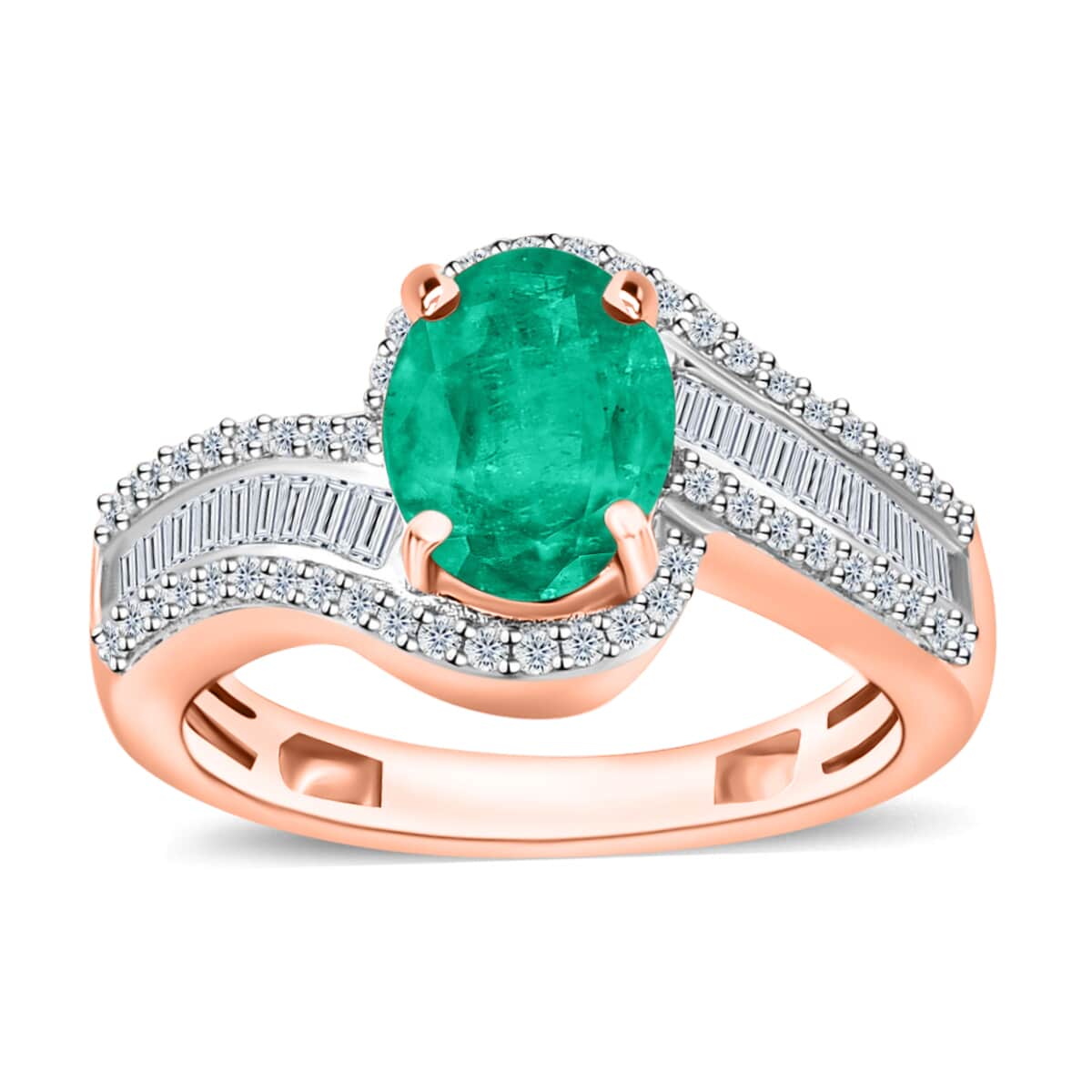 Iliana AAA Kagem Zambian Emerald and G-H SI Diamond 1.55 ctw Ring in 18K Rose Gold (Size 4.0) 4.95 Grams image number 0