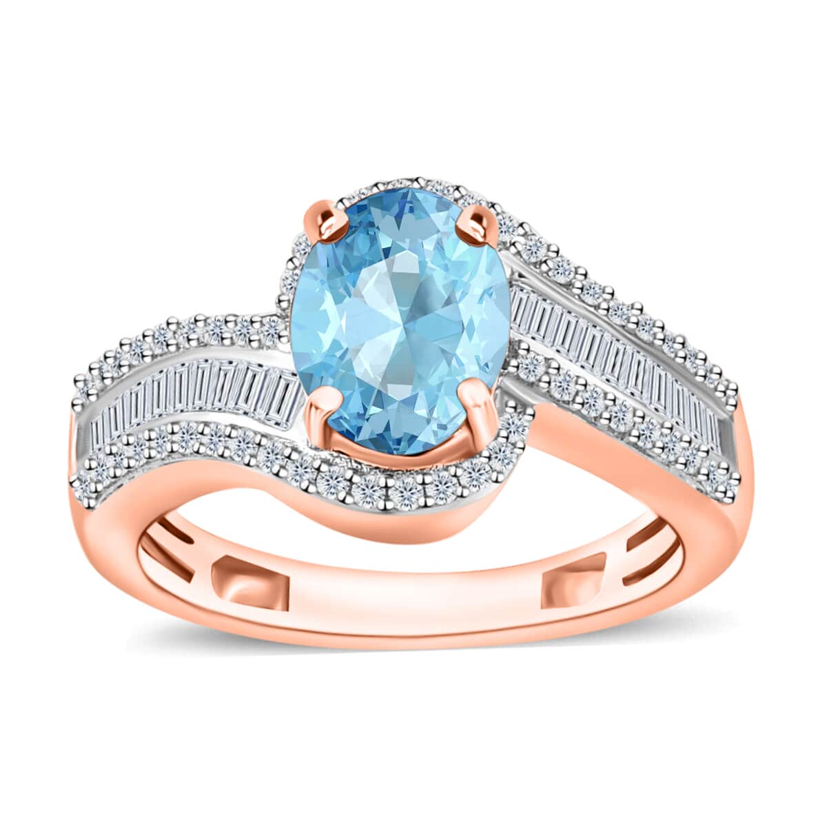 Iliana AAA Santa Maria Aquamarine and G-H SI Diamond 1.65 ctw Ring in 18K Rose Gold (Size 11.5) 4.95 Grams image number 0