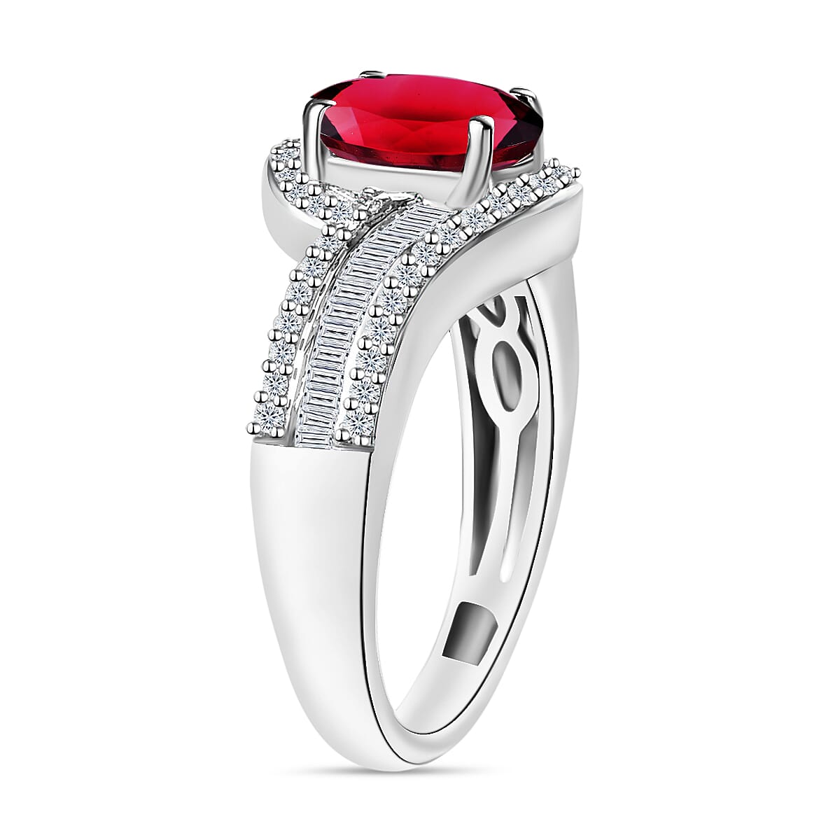 Rhapsody AAAA Ouro Fino Rubellite and E-F VS2 Diamond 1.65 ctw Ring in 950 Platinum (Size 4.5) 6.25 Grams image number 2