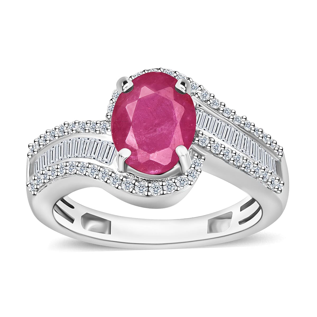 Rhapsody AAAA Mozambique Ruby and E-F VS2 Diamond 1.95 ctw Ring in 950 Platinum (Size 10.0) 6.25 Grams image number 0