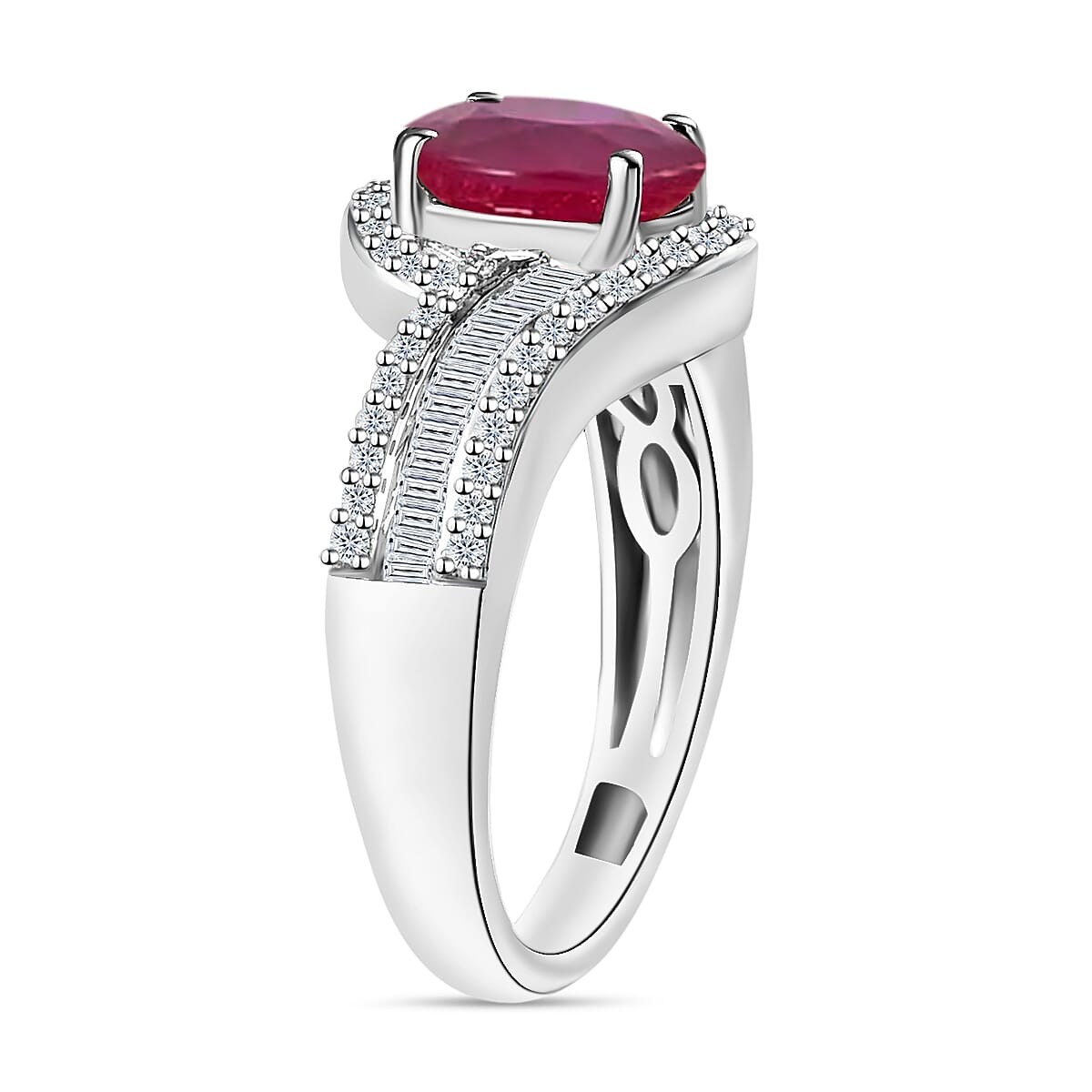 Rhapsody AAAA Mozambique Ruby and E-F VS2 Diamond 1.95 ctw Ring in 950 Platinum (Size 10.0) 6.25 Grams image number 2