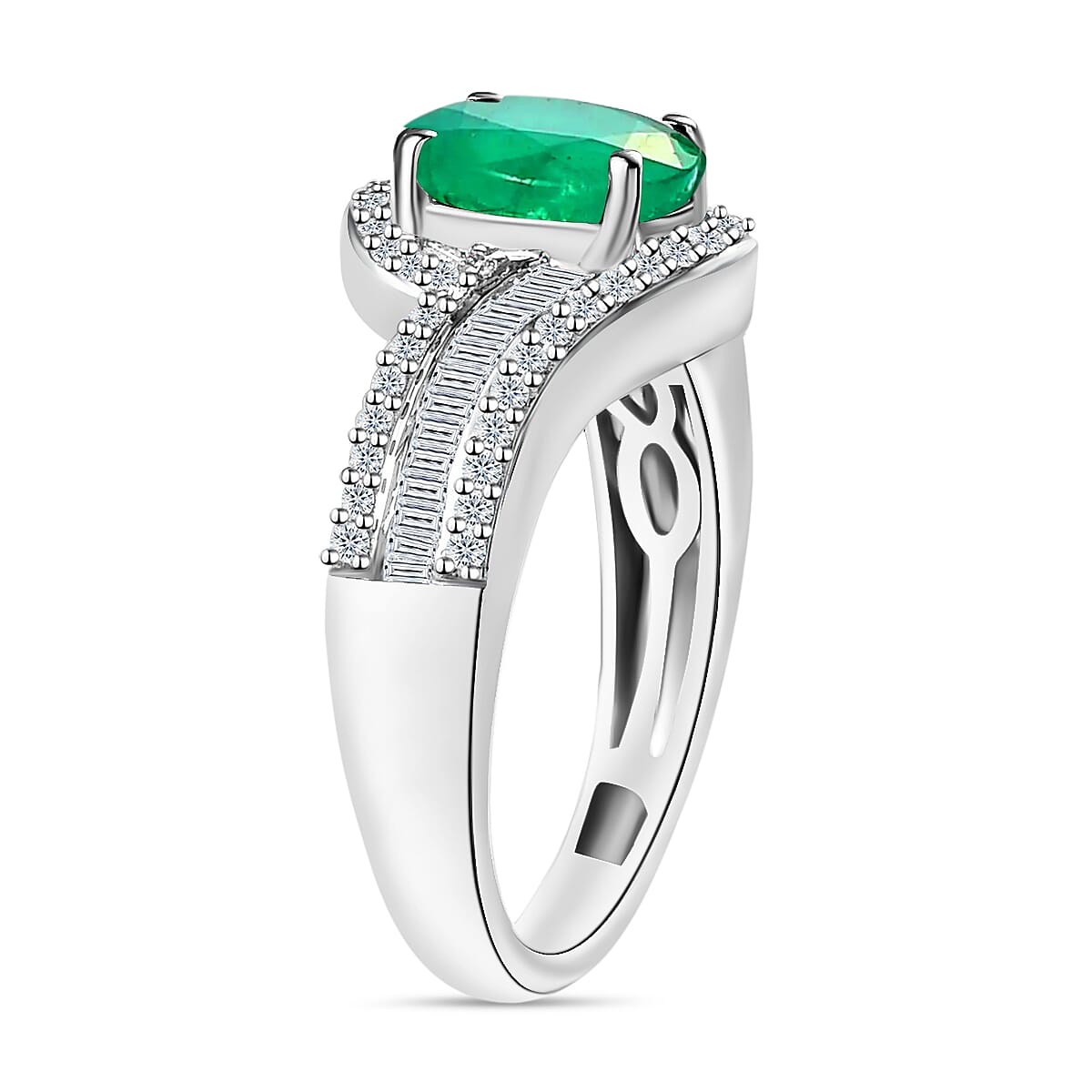 Rhapsody AAAA Kagem Zambian Emerald and E-F VS2 Diamond 1.55 ctw Ring in 950 Platinum (Size 10.0) 6.25 Grams image number 2