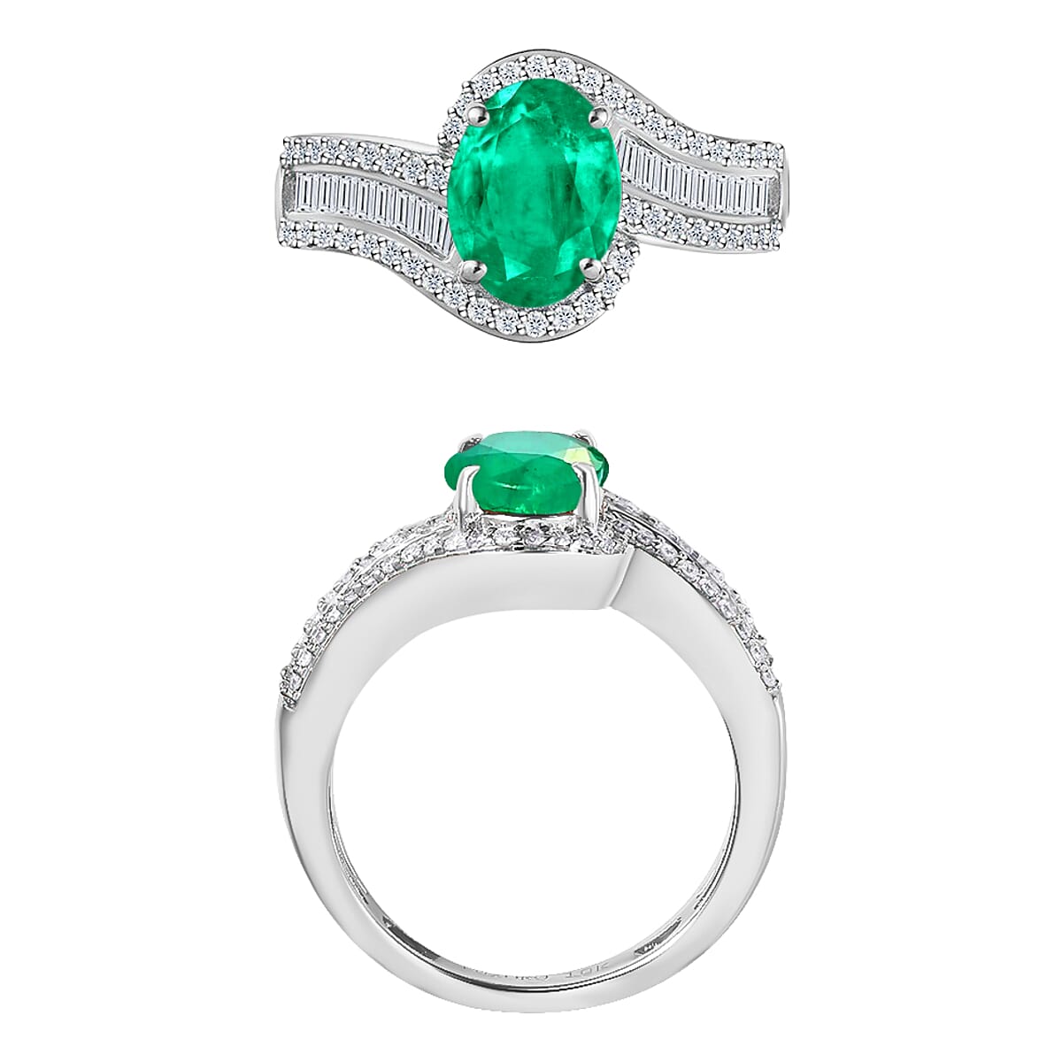 Rhapsody AAAA Kagem Zambian Emerald and E-F VS2 Diamond 1.55 ctw Ring in 950 Platinum (Size 10.0) 6.25 Grams image number 3